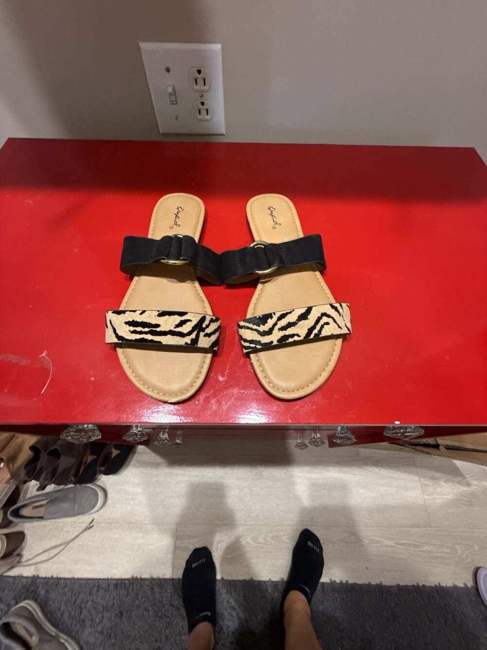 Qupid Zebra Print Double Strap Sandals